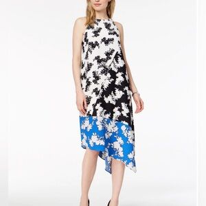 ALFANI Asymmetrical Dress - Black, White, and Turquoise